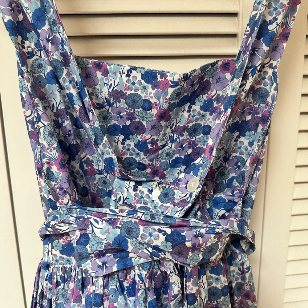 J. Crew Liberty Print Cotton Dress Adjustable Straps Open Back Pockets Size 6 - Picture 14 of 17